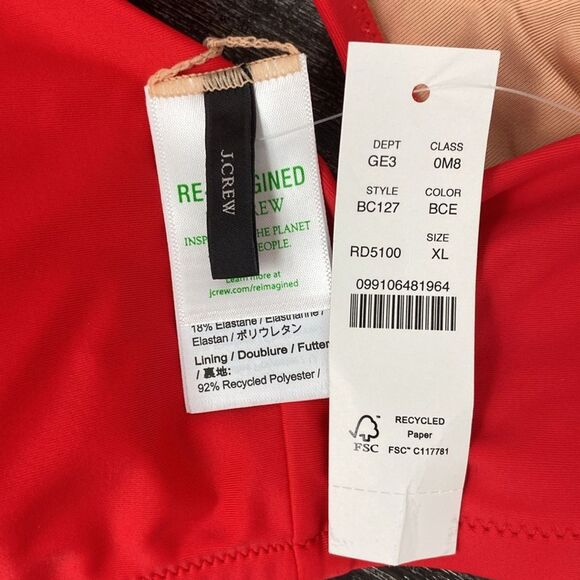 J Crew Red 2 Piece Square Neck High Waist Ruched Bikini Swim Suit XL NEW - Picture 10 of 10